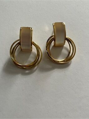 Gold and Cream Hoop Drop Earrings - Women's Jewelry